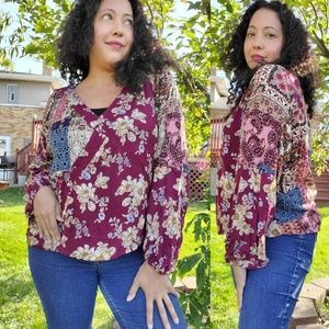 CAMILLA Fall Patchwork Long Sleeve Blouse